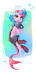 Size: 959x1947 | Tagged: safe, artist:rexyseven, oc, oc only, oc:koraru koi, merpony, pony, augmented, female, helmet, prosthetic leg, prosthetic limb, prosthetics, smiling, solo, water