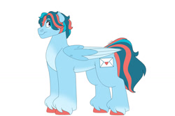 Size: 1280x854 | Tagged: safe, artist:itstechtock, oc, oc only, oc:love letter (itstechtock), pegasus, pony, magical lesbian spawn, male, offspring, parent:rainy day, parent:whirlwind romance, simple background, solo, stallion, unshorn fetlocks, white background