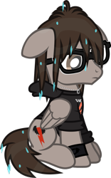 Size: 776x1240 | Tagged: safe, artist:lightningbolt, derpibooru exclusive, pegasus, pony, g4, .svg available, clandestine industries, clothes, floppy ears, folded wings, frown, glasses, hoodie, jewelry, male, mikey way, my chemical romance, necklace, ponified, sad, shirt, show accurate, simple background, sitting, solo, stallion, svg, t-shirt, transparent background, vector, wet, wet mane, wings, wristband