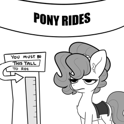 Size: 3000x3000 | Tagged: safe, artist:tjpones, oc, oc only, oc:brownie bun, earth pony, pony, horse wife, banner, black and white, brownie bun is not amused, ear fluff, earth pony oc, eyelashes, female, female oc, grayscale, high res, lidded eyes, mare, mare oc, monochrome, pony oc, saddle, simple background, solo, tack, unamused, white background