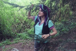 Size: 1792x1194 | Tagged: safe, artist:sarahndipity cosplay, starlight glimmer, human, g4, beanie, clothes, cosplay, costume, everfree northwest, everfree northwest 2019, forest, hat, irl, irl human, photo