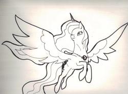 Size: 768x563 | Tagged: safe, artist:joan-grace, princess luna, alicorn, pony, g4, female, flying, horn, inktober, inktober 2015, jewelry, mare, necklace, solo, spread wings, traditional art, wings
