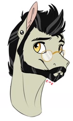 Size: 1010x1667 | Tagged: safe, artist:eperyton, oc, oc only, earth pony, pony, beard, bust, ear piercing, earth pony oc, facial hair, glasses, male, piercing, simple background, smiling, solo, stallion, white background