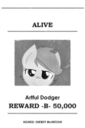 Size: 467x700 | Tagged: safe, oc, oc:artful dodger, earth pony, pony, criminal, male, stallion, wanted poster