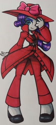 Size: 1916x4254 | Tagged: safe, artist:shadowhawx, rarity, equestria girls, g4, rarity investigates, carmen sandiego, clothes, detective rarity, solo, traditional art, trenchcoat