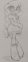 Size: 1458x3237 | Tagged: safe, artist:shadowhawx, silver spoon, equestria girls, g4, glasses, monochrome, sketch, solo, traditional art