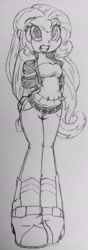 Size: 1605x4560 | Tagged: safe, artist:shadowhawx, sunset shimmer, equestria girls, g4, monochrome, sketch, solo, traditional art