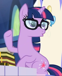 Size: 447x554 | Tagged: safe, screencap, sci-twi, twilight sparkle, pony, unicorn, equestria girls, equestria girls specials, g4, my little pony equestria girls: better together, my little pony equestria girls: spring breakdown, cropped, equestria girls ponified, ponified, sitting, solo, throne, unicorn sci-twi