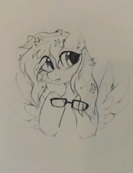 Size: 2196x2845 | Tagged: safe, artist:mirtash, oc, oc only, pegasus, pony, glasses, high res, sketch, solo, traditional art