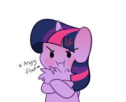Size: 3308x2683 | Tagged: safe, artist:kittyrosie, twilight sparkle, alicorn, pony, :c, :i, >:c, angry, blush sticker, blushing, chest fluff, cross-popping veins, crossed hooves, cute, cute when angry, female, fluffy, frown, high res, madorable, mare, puffy cheeks, simple background, solo, twiabetes, twilight sparkle (alicorn), white background