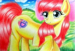 Size: 2560x1736 | Tagged: safe, artist:gommadare15, apple bloom, earth pony, pony, g4, female, filly, smiling, solo