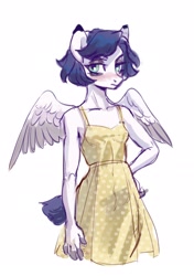 Size: 1820x2588 | Tagged: safe, artist:lunnita_pony, oc, oc only, oc:lunnita, pegasus, anthro, blushing, clothes, dress, female, mare, short hair, simple background, solo, white background