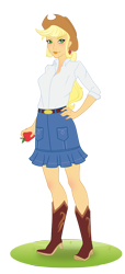 Size: 1600x3500 | Tagged: safe, artist:darthlena, applejack, equestria girls, g4, apple, applejack's hat, boots, cowboy boots, cowboy hat, cowgirl, female, food, hand on hip, hat, high res, lipstick, looking at you, shoes, simple background, smiling, smiling at you, solo, stetson, transparent background