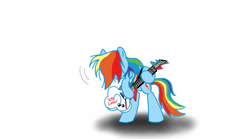 Size: 1440x799 | Tagged: safe, artist:ceehoff, rainbow dash, pegasus, pony, g4, bipedal, female, guitar, mare, music notes, musical instrument, rock (music), simple background, solo, white background