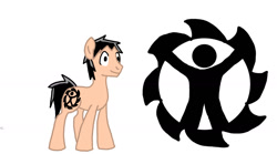 Size: 1440x799 | Tagged: safe, artist:ceehoff, oc, oc only, earth pony, pony, cutie mark background, earth pony oc, human oc, male, ponified, simple background, smiling, solo, stallion, white background