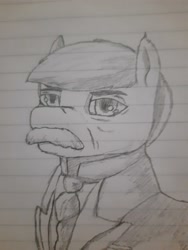 Size: 3000x4000 | Tagged: safe, artist:mustaphatr, oc, oc only, oc:rockfeller, earth pony, pony, equestria at war mod, clothes, lined paper, necktie, pencil drawing, solo, traditional art