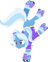 Size: 1147x1468 | Tagged: safe, artist:samsailz, trixie, pony, unicorn, g4, :p, alternate hairstyle, babysitter trixie, clothes, female, handstand, hoodie, mare, pigtails, roller skates, simple background, skates, solo, tongue out, transparent background, upside down