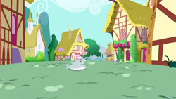 Size: 1280x720 | Tagged: safe, screencap, jumpy the shark, g4, season 5, slice of life (episode), 100th episode, background, jumping the shark, no pony, plushie, ponyville, pun, scenic ponyville, shark plushie, visual pun