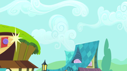 Size: 1280x720 | Tagged: safe, screencap, g4, slice of life (episode), background, bowling alley, cloud, house, no pony, scenic ponyville, street lamp, tree