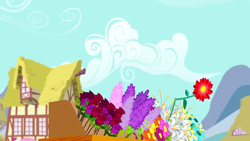 Size: 1280x720 | Tagged: safe, screencap, g4, season 5, slice of life (episode), background, cloud, everything is ruined, flower shop, house, mountain, no pony, ponyville, scenic ponyville, zinnia