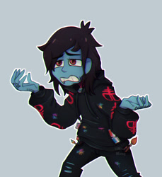 Size: 668x729 | Tagged: safe, artist:mika-micky, equestria girls, g4, bring me the horizon, clothes, commission, drop dead clothing, equestria girls-ified, hoodie, jeans, lip piercing, male, oliver sykes, paint stains, paintbrush, pants, piercing, ripped jeans, ripped pants, simple background, solo, torn clothes, ych result