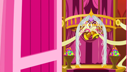 Size: 1280x720 | Tagged: safe, screencap, g4, season 5, slice of life (episode), arch, architecture, background, balcony, bell, curtains, door, flameless fireworks, liminal space, no pony, ponyville town hall, scenic ponyville