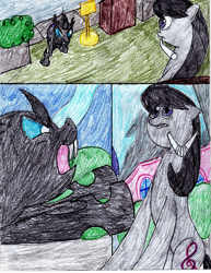 Size: 2549x3299 | Tagged: safe, artist:l9obl, octavia melody, changeling, earth pony, pony, once upon a time in canterlot, g4, attack, charge, comic, high res, straw