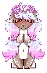Size: 154x239 | Tagged: safe, artist:inspiredpixels, oc, oc only, pony, belly button, blushing, coat markings, eyes closed, female, floppy ears, floral head wreath, flower, hooves to the chest, mare, pale belly, pixel art, simple background, solo, transparent background, white belly