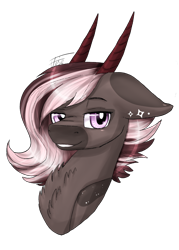 Size: 1484x2070 | Tagged: safe, artist:inspiredpixels, oc, oc only, original species, pony, bust, chest fluff, floppy ears, horn, signature, simple background, solo, transparent background