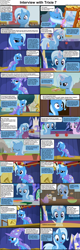 Size: 1282x4017 | Tagged: safe, artist:agrol, edit, edited screencap, screencap, starlight glimmer, trixie, pony, unicorn, comic:celestia's servant interview, headmare of the school, magic lessons, must be better, all bottled up, boast busters, g4, apple, book, brush, brushing, brushing mane, cape, caption, clothes, coffee mug, comic, cookie, cs captions, cute, diatrixes, doodling, drawing, female, flower, flower pot, food, fruit, hat, interview, levitation, looking at you, magic, magic aura, mare, mirror, missing accessory, mug, nom, quill pen, sandwich, screencap comic, smiling, teapot, telekinesis, text, trixie's cape, trixie's hat, wide smile