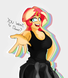Size: 2500x2880 | Tagged: safe, artist:diamondgreenanimat0, sunset shimmer, equestria girls, g4, 2021, anatomy, breasts, clothes, eyebrows, eyebrows visible through hair, female, hand on hip, happy, high res, inspiration, looking at you, open mouth, open smile, outstretched arm, practice drawing, red hair, simple background, smiling, smiling at you, solo, sweater, talking, talking to viewer, white background, yellow hair