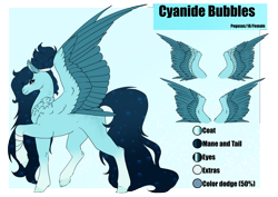 Size: 4961x3508 | Tagged: safe, artist:oneiria-fylakas, oc, oc only, oc:cyanide bubbles, pegasus, pony, female, mare, reference sheet, solo