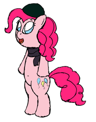 Size: 1563x1991 | Tagged: safe, artist:sparkfler85, pinkie pie, earth pony, pony, g4, belly button, bipedal, clothes, female, hat, mare, open mouth, scarf, simple background, solo, standing, transparent background