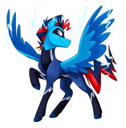 Size: 3128x3168 | Tagged: safe, artist:luximus17, oc, oc only, oc:andrew swiftwing, pegasus, pony, alternate hairstyle, alternate universe, high res, male, mask, simple background, smiling, smirk, spread wings, super powers, superhero, transparent background, wings