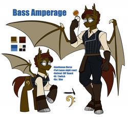 Size: 1864x1716 | Tagged: safe, artist:redxbacon, oc, oc only, oc:bass amperage, pony, anthro, unguligrade anthro, explicit source, reference sheet, solo