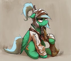 Size: 1023x881 | Tagged: safe, artist:anticular, oc, oc only, pegasus, pony, armor, female, gun, mare, musket, soldier, solo, weapon