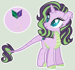 Size: 918x854 | Tagged: safe, artist:katsubases, artist:sistervailory, oc, oc only, oc:fluorite, dracony, hybrid, base used, cutie mark, female, freckles, green background, horn, interspecies offspring, offspring, outline, parent:rarity, parent:spike, parents:sparity, simple background, slit pupils, solo