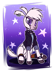 Size: 868x1163 | Tagged: safe, artist:thescornfulreptilian, pom (tfh), sheep, them's fightin' herds, adorapom, alternate hairstyle, chains, choker, clothes, cloven hooves, community related, cute, ear piercing, earring, jacket, jewelry, looking at you, piercing, plaid, punk, simple background, solo, spiked choker, transparent background