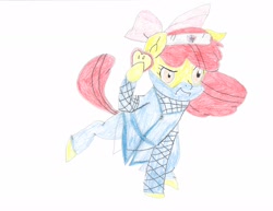 Size: 2200x1700 | Tagged: safe, artist:eleboy, apple bloom, earth pony, pony, g4, apple, female, filly, food, kunoichi, ninja, shuriken, solo