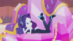 Size: 3840x2160 | Tagged: safe, screencap, rarity, equestria girls, g4, my little pony equestria girls: better together, the other side, absurd file size, animated, bare shoulders, blinking, clothes, draw me like one of your french girls, headphones, high heels, high res, lidded eyes, looking back, no sound, shoes, sleeveless, smiling, solo, strapless, unitard, vibing, webm