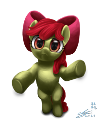 Size: 1200x1455 | Tagged: safe, artist:mrs1989, apple bloom, earth pony, pony, g4, apple bloom's bow, bipedal, bow, female, filly, hair bow, looking at you, simple background, solo, transparent background