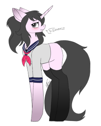 Size: 2009x2521 | Tagged: safe, artist:inspiredpixels, oc, oc only, pony, unicorn, clothes, dialogue, high res, school uniform, simple background, socks, solo, standing, transparent background
