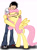 Size: 1936x2592 | Tagged: safe, alternate version, artist:ceehoff, fluttershy, oc, human, pegasus, pony, g4, bipedal, canon x oc, clothes, colored, duo, eyes closed, female, hug, human oc, male, mare, pants, shoes, signature, simple background, smiling, white background, wings