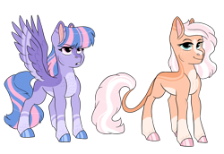 Size: 2865x1967 | Tagged: safe, artist:moccabliss, wind sprint, oc, oc:morning glory, earth pony, pegasus, pony, g4, female, leonine tail, magical lesbian spawn, mare, offspring, older, parent:applejack, parent:clear sky, simple background, transparent background
