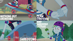 Size: 1280x720 | Tagged: safe, edit, edited screencap, editor:quoterific, screencap, rainbow dash, equestria girls, g4, my little pony equestria girls: better together, sic skateboard, clothes, female, geode of super speed, helmet, hoodie, looking at you, magical geodes, open mouth, shoes, skateboard, sneakers, solo