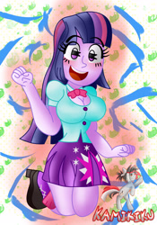 Size: 2100x3000 | Tagged: safe, artist:kamikiku, twilight sparkle, equestria girls, g4, my little pony equestria girls, blushing, breasts, busty twilight sparkle, cleavage, eye clipping through hair, eyebrows, eyebrows visible through hair, high res, open mouth, open smile, smiling, solo