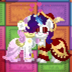 Size: 510x510 | Tagged: safe, artist:artiststr, fluttershy, rarity, pegasus, pony, unicorn, galacon, galaconline, pony town, g4, animated, blushing, clothes, dancing, dress, ear piercing, earring, eyeshadow, female, flower, gif, hat, heart, jewelry, lesbian, love, makeup, night, piercing, ring, ship:flarity, shipping