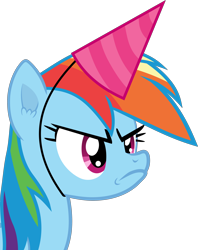 Size: 3000x3797 | Tagged: safe, artist:frownfactory, rainbow dash, pegasus, pony, daring don't, g4, faic, female, frown, hat, high res, mare, party hat, simple background, solo, transparent background, vector