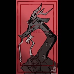 Size: 1080x1080 | Tagged: safe, artist:1975_rabbit, discord, draconequus, g4, abstract art, black background, glowing eyes, modern art, red eyes, signature, simple background, square