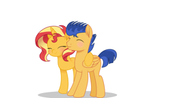 Size: 7000x4000 | Tagged: safe, artist:glistelle, flash sentry, sunset shimmer, pony, unicorn, g4, blushing, female, male, mare, ship:flashimmer, shipping, stallion, straight